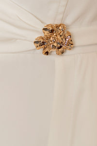 Vestido Fabricia Midi Com Alca e Detalhe Metal - Off White