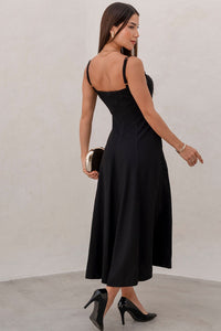 Vestido Brenda Com Decote V e Alças Detalhe Metal Na Frente - Preto