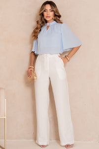 Blusa Cleide Crepe Com Detalhe Metal na Gola - Azul