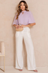 Blusa Cleide Crepe Com Detalhe Metal na Gola - Lilás