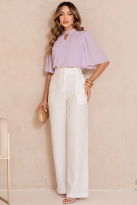 Blusa Cleide Crepe Com Detalhe Metal na Gola - Lilás