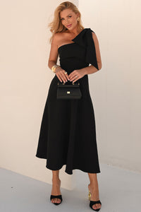 Vestido Glaucia Um Ombro Só Com Laço - Preto