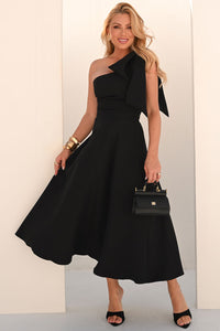 Vestido Glaucia Um Ombro Só Com Laço - Preto