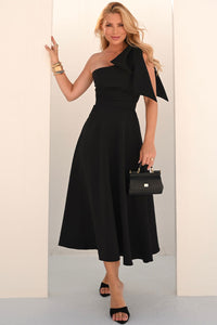 Vestido Glaucia Um Ombro Só Com Laço - Preto