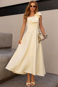 Vestido Glaucia Um Ombro Só Com Laço - Amarelo