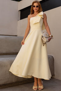 Vestido Glaucia Um Ombro Só Com Laço - Amarelo