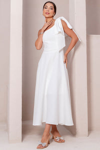 Vestido Glaucia Um Ombro Só Com Laço - Off White