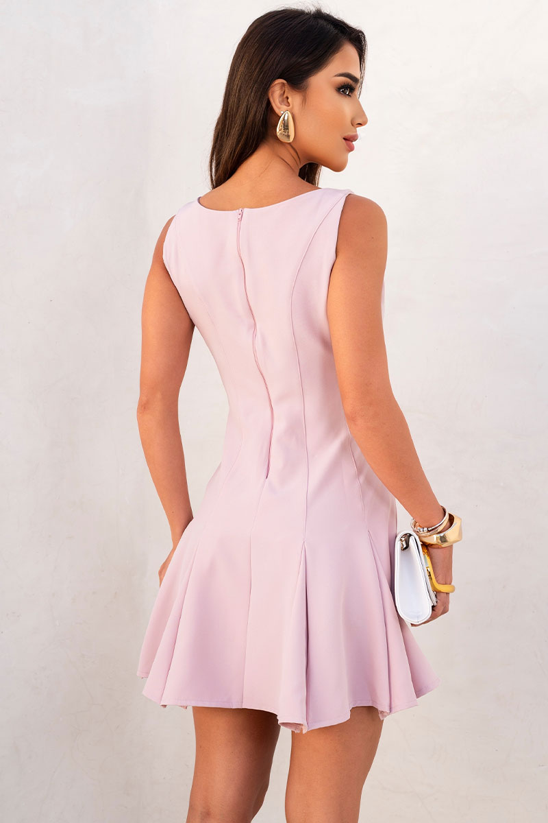 Vestido Greice Evasê Com Pregas e Zíper - Rosa