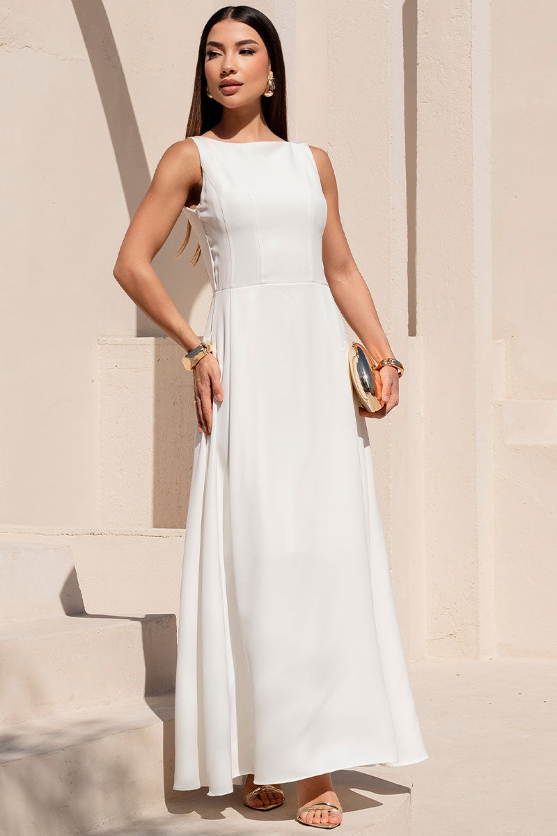 Vestido Eliza Longo Com  Zíper - Off White