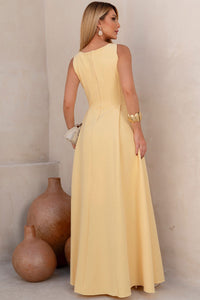 Vestido Eliza Longo Com  Zíper - Amarelo Claro