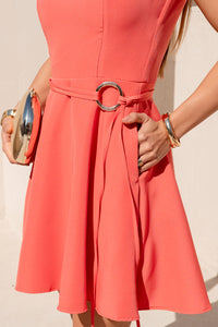 Vestido Luiza Decote V Com Detalhe Cinto - Coral