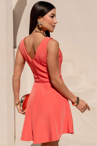 Vestido Luiza Decote V Com Detalhe Cinto - Coral