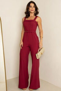 Macacão Kesia Longo Com Detalhe e Cinto - Vinho