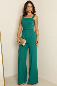 Macacão Kesia Longo Com Detalhe e Cinto - Verde