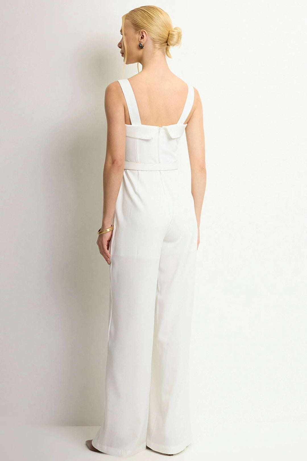 Macacão Kesia Longo Com Detalhe e Cinto - Off White