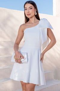 Vestido Iris Ombro Só Com Laco e Zíper Lateral - Off White