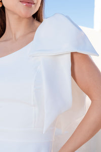 Vestido Iris Ombro Só Com Laco e Zíper Lateral - Off White