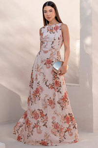 Vestido Mirela Crepe Estampado Longo - Bege