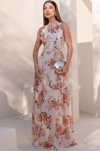 Vestido Mirela Crepe Estampado Longo - Bege