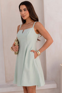 Vestido Lorena Evasê Com Alças e Bolso - Verde