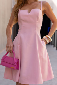 Vestido Lorena Evasê Com Alças Bolso - Rosa