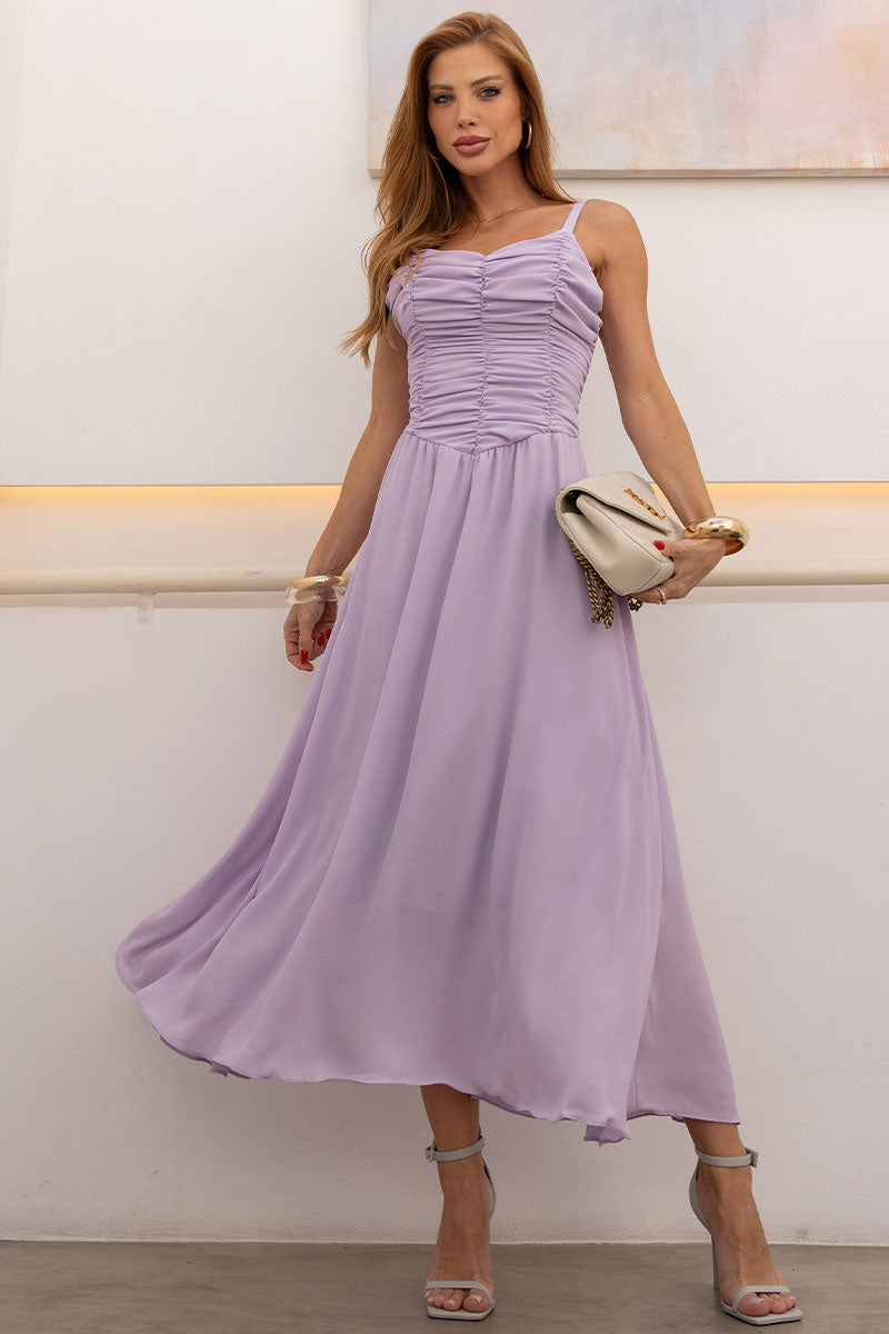 Vestido Cristina Midi Crepe Com Franzido no Busto - Lilás