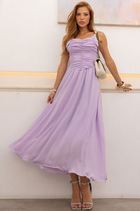 Vestido Cristina Midi Crepe Com Franzido no Busto - Lilás