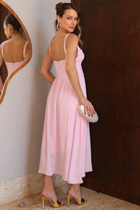 Vestido Cristina Midi Crepe Com Franzido no Busto -  Rosa