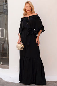 Vestido Lilian Longo Crepe Com Faixa - Preto