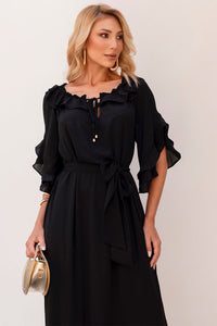 Vestido Lilian Longo Crepe Com Faixa - Preto