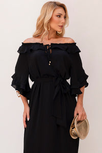 Vestido Lilian Longo Crepe Com Faixa - Preto