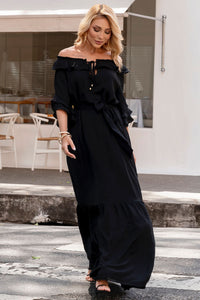 Vestido Lilian Longo Crepe Com Faixa - Preto