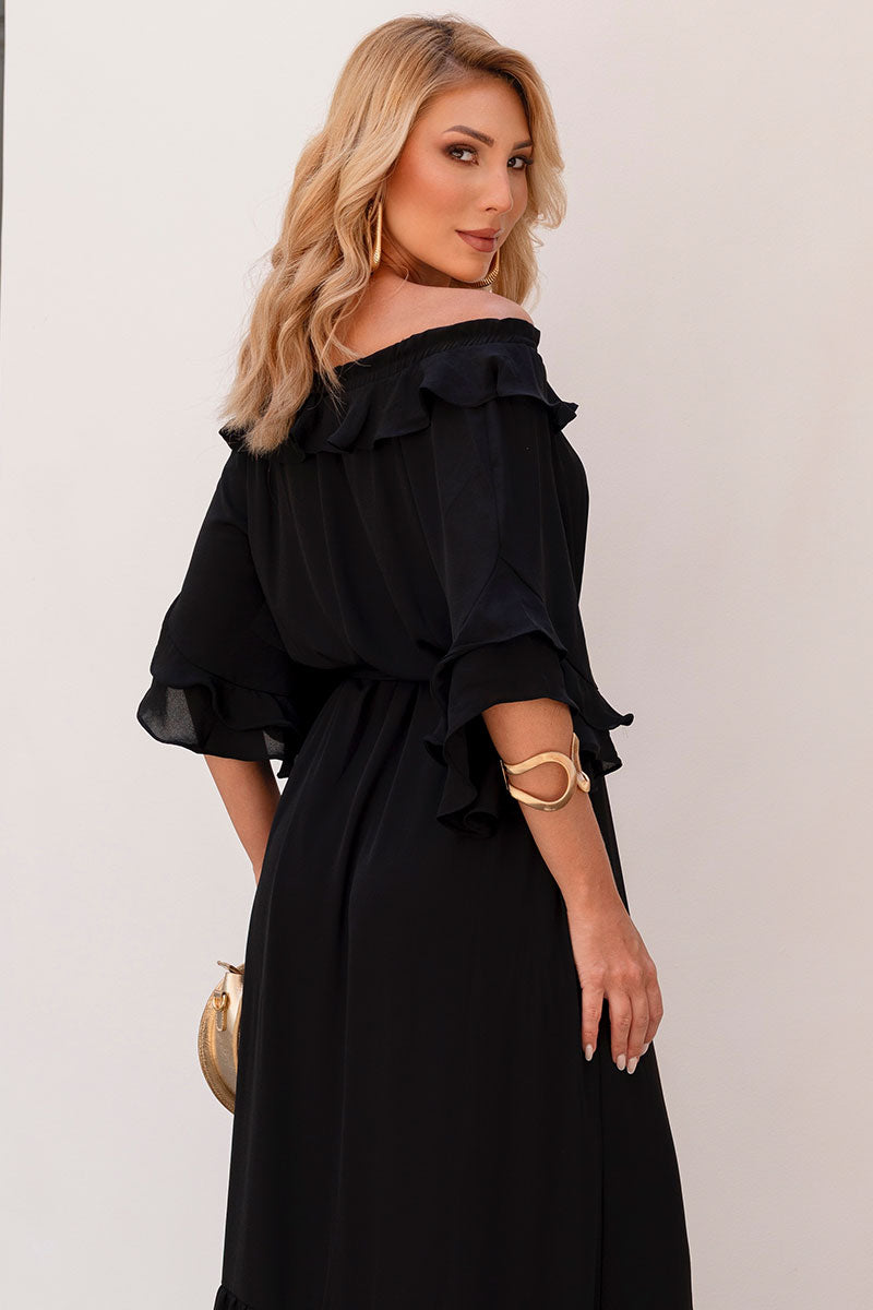 Vestido Lilian Longo Crepe Com Faixa - Preto