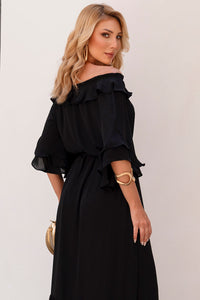 Vestido Lilian Longo Crepe Com Faixa - Preto