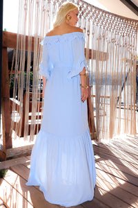 Vestido Lilian Longo Crepe Com Faixa - Azul