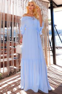 Vestido Lilian Longo Crepe Com Faixa - Azul