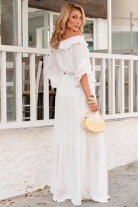 Vestido Lilian Longo Crepe Com Faixa - Off White