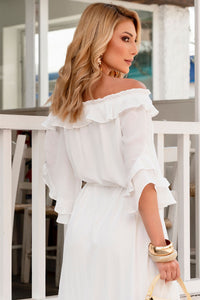 Vestido Lilian Longo Crepe Com Faixa - Off White