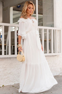 Vestido Lilian Longo Crepe Com Faixa - Off White