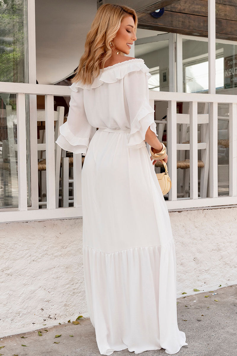 Vestido Lilian Longo Crepe Com Faixa - Off White