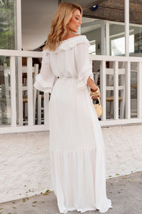 Vestido Lilian Longo Crepe Com Faixa - Off White