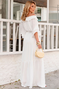 Vestido Lilian Longo Crepe Com Faixa - Off White