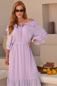 Vestido Lilian Longo Crepe Com Faixa - Lilás