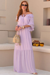 Vestido Lilian Longo Crepe Com Faixa - Lilás