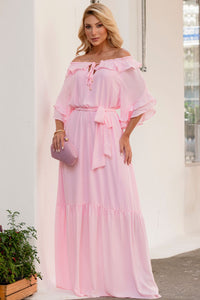 Vestido Lilian Longo Crepe Com Faixa - Rosa