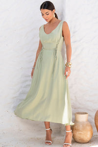 Vestido Arlete Midi Com Detalhe Amarração Com Botão - Verde