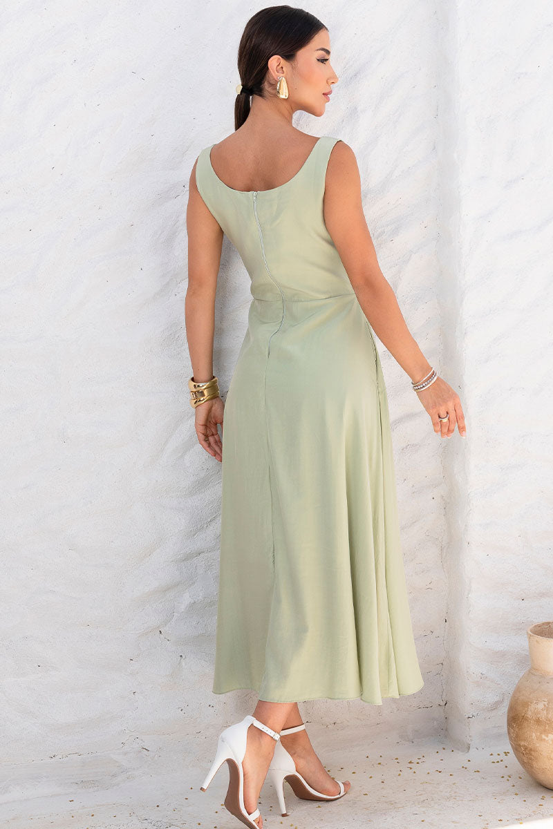 Vestido Arlete Midi Com Detalhe Amarração Com Botão - Verde