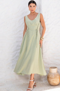 Vestido Arlete Midi Com Detalhe Amarração Com Botão - Verde