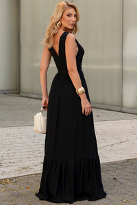 Vestido Elizete Crepe Longo Decote V Com Zíper - Preto