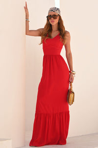 Vestido Elizete Crepe Longo Decote V Com Zíper - Vermelho